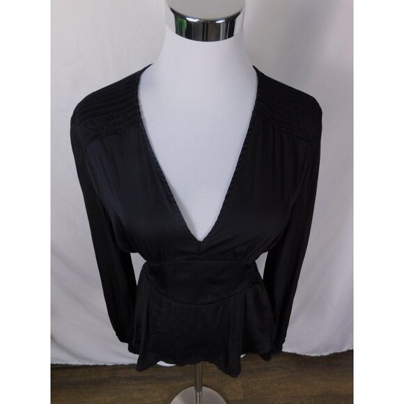 Grade & Gather S Black Peplum Blouse Romantic Gothic Witchcore V-Neck - Picture 2 of 9